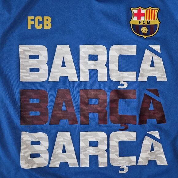 Official FCB Barcelona Barca Bright Blue Tshirt Jersey Material - XL Extra Large - Picture 2 of 6